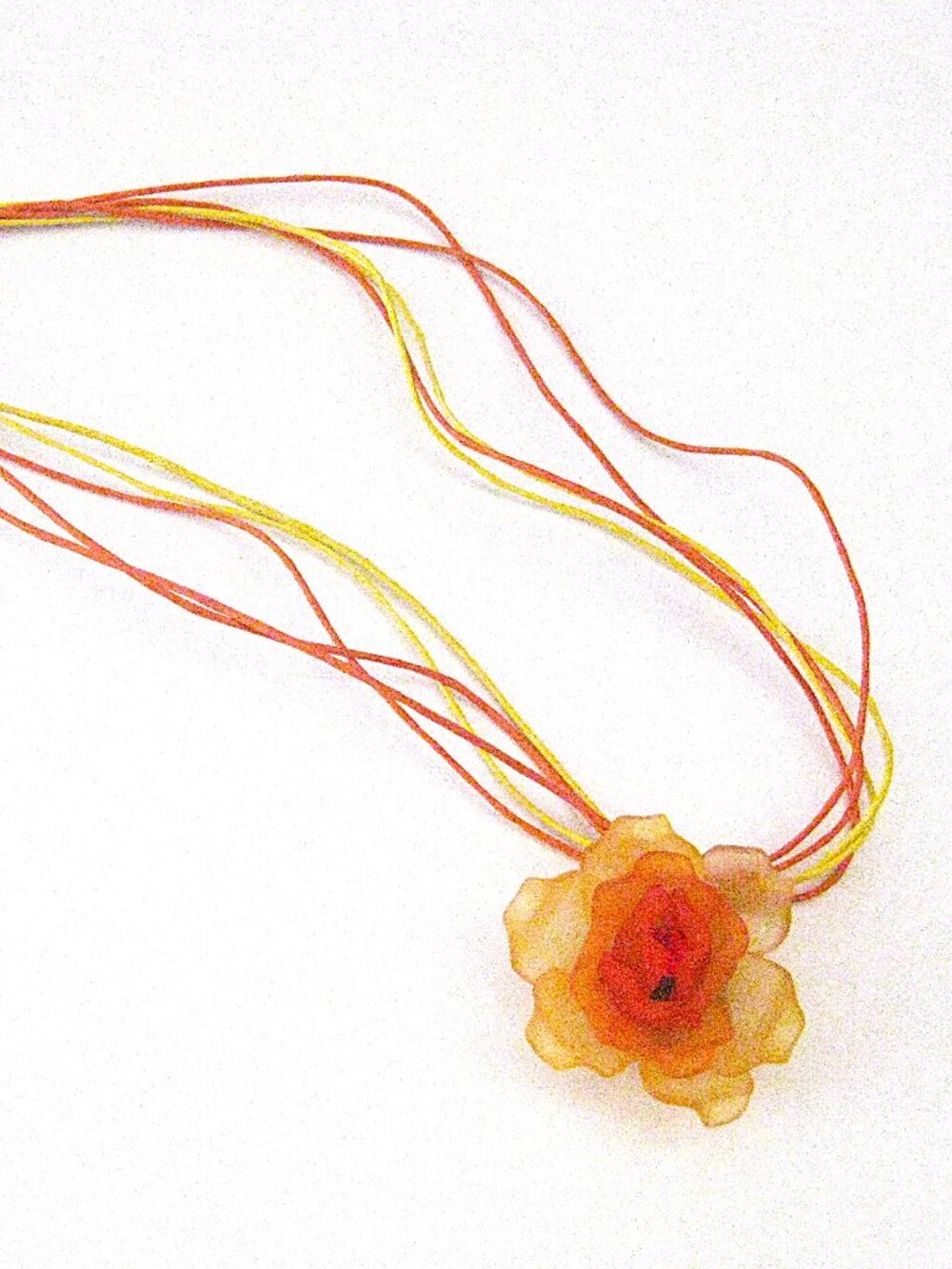 Orange Acrylic Flower - Cording Necklace - Vintage